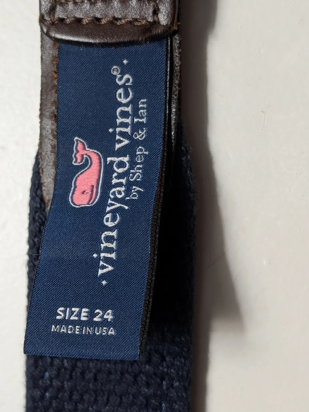 Vineyard Vines Kids Navy Fish Print Belt with Brass Buckle
